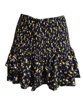 F21 - MD Black Floral Print Flare Mini Skirt